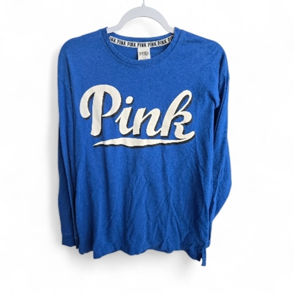 Victoria's Secret PINK Long Sleeve Cobalt Blue Campus Tee MEDIUM